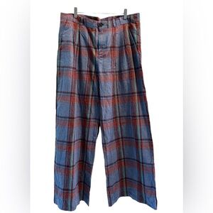 NWT Anthropologie wide leg cotton pants size 10 plaid purple blue India zip
